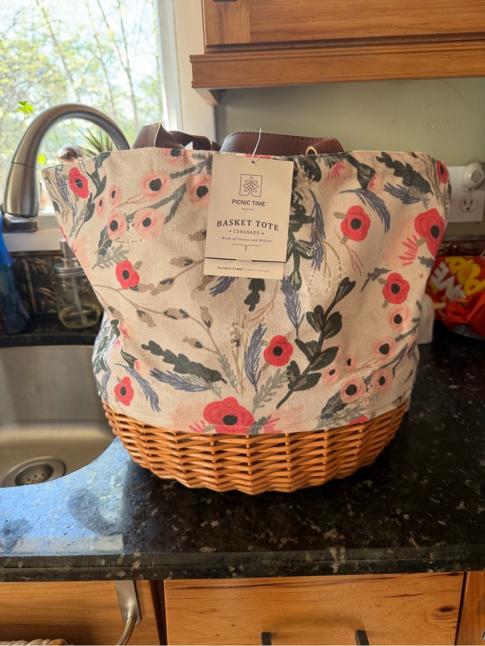 Floral Red Basket Tote